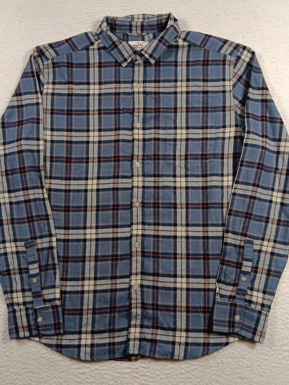 Marine Layer Shirt Mens Medium Blue Organic Cotton Plaid Flannel NWOT